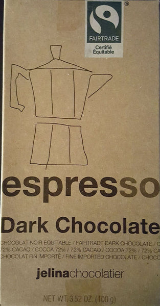 Jelina's 72% Dark Chocolate Espresso Bar 3.35oz (24-pack)