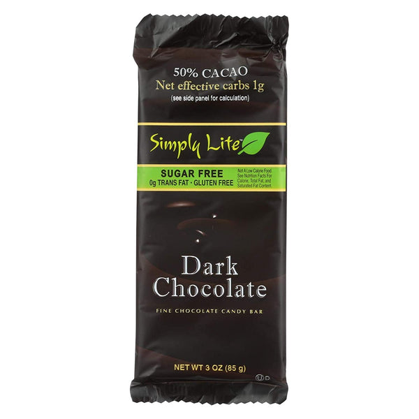 Simply Lite Chocolate Bar - Dark Chocolate - 50 Percent Cacao - 3 oz - Case of 10