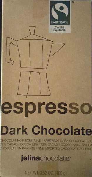 Jelina's 72% Dark Chocolate Espresso Bar 3.35oz (8-pack)