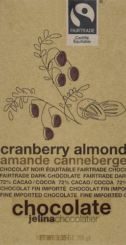 Jelina's 72% Dark Chocolate Cranberry Almond Bar 3.35oz (8-pack)